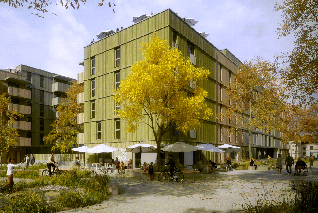 Die Visualisierung zeigt einen Teils der geplanten Wohngebäude der Münchner Wohnen.